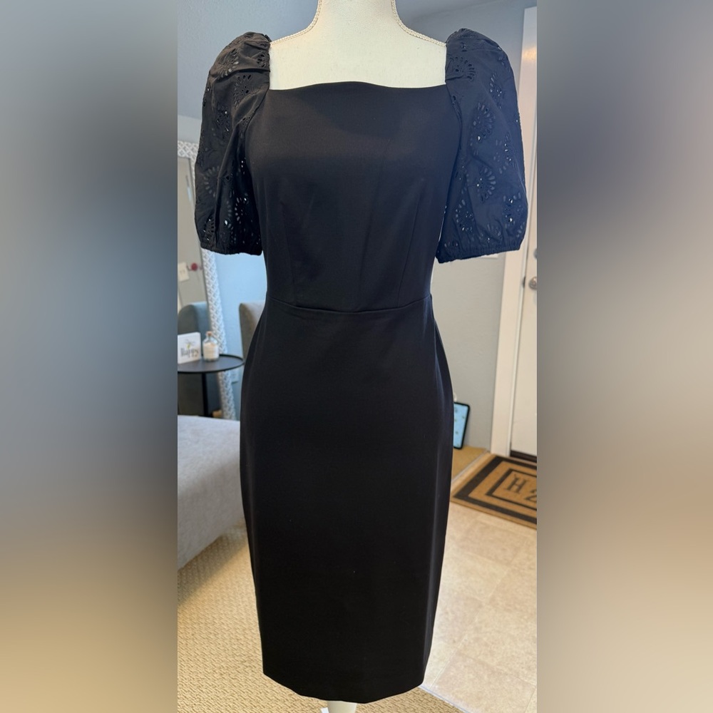 Ann Taylor LITTLE BLACK DRESS with Eyelet Short Sleeves Small